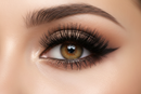 uma imagem de mulher usando um rímel com foco no olhar com cilios volumosos